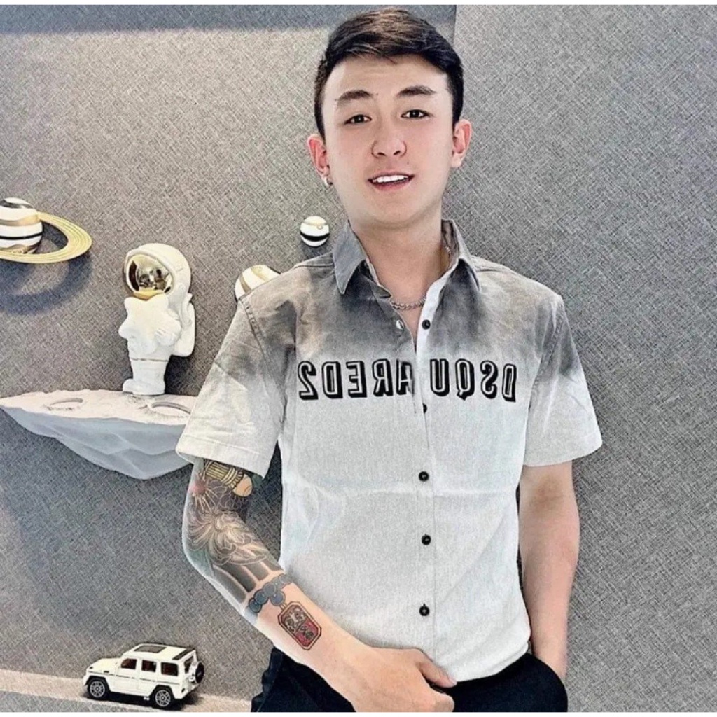 Áo sơ mi nam tay ngắn DSQ vải đũi phối loang đẹp sang, mẫu mới giá rẻ