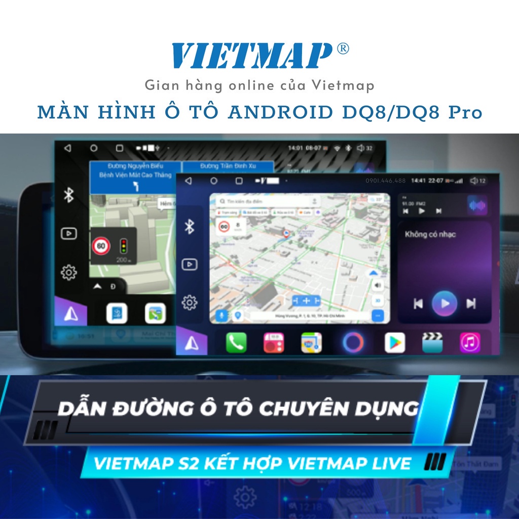 Màn Hình Vietmap DQ8 / DQ8 PRO - DVD Android Giải trí đa phương tiện - Hàng chính hãng