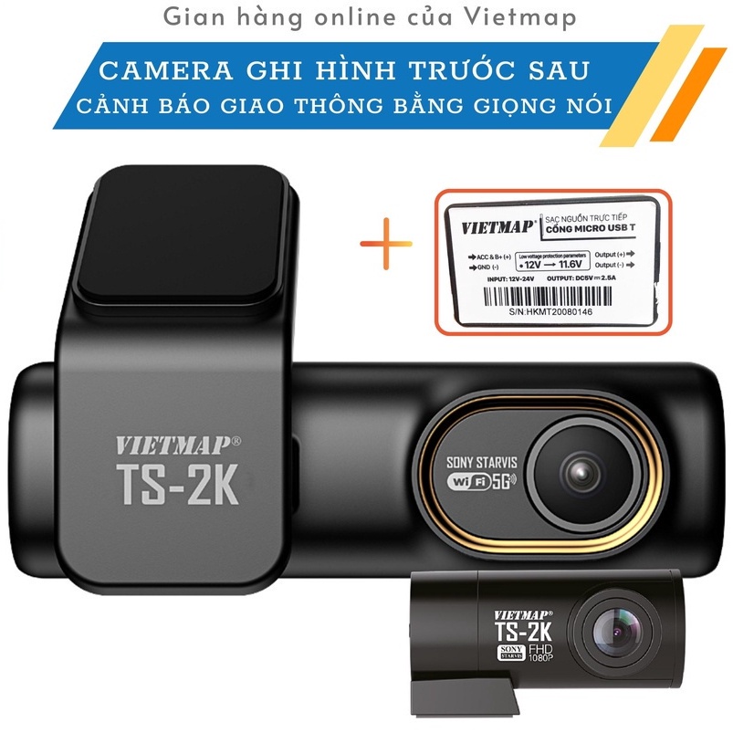 Camera hành trình Vietmap TS-2K kèm sạc ACC - Cảnh báo giao thông bằng giọng nói ghi hình trước sau  - Hàng chính hãng