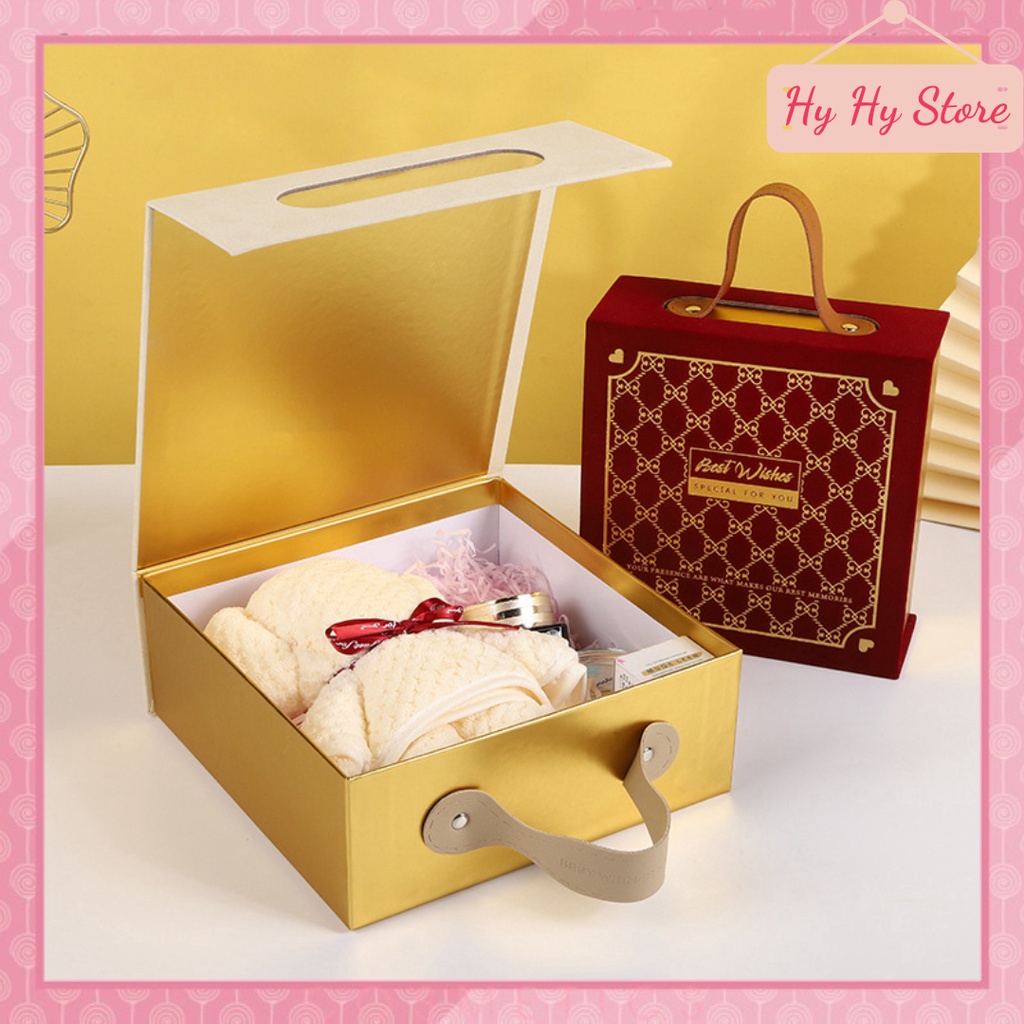 Hộp nhung quai da cao cấp mặt nhung ép kim họa tiết cổ điển