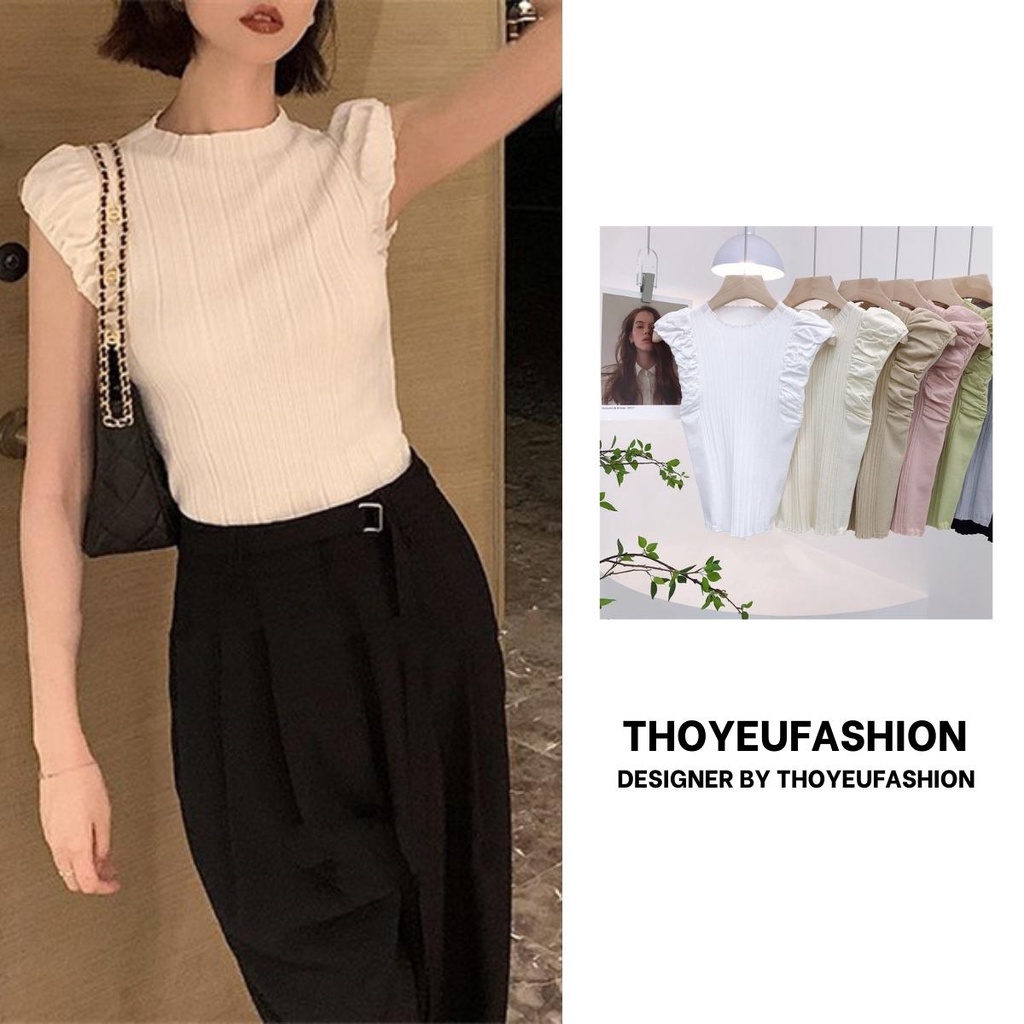 Áo Dệt Kim Sát Nách Màu Trơn, Áo tay Bồng Thiết kế ôm sát tôn dáng