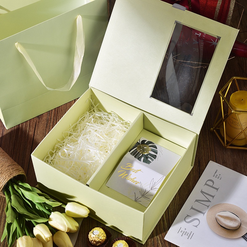 Combo hộp đựng quà tặng hai ngăn kèm túi ivory cao cấp + hoa lụa Hy Hy Store