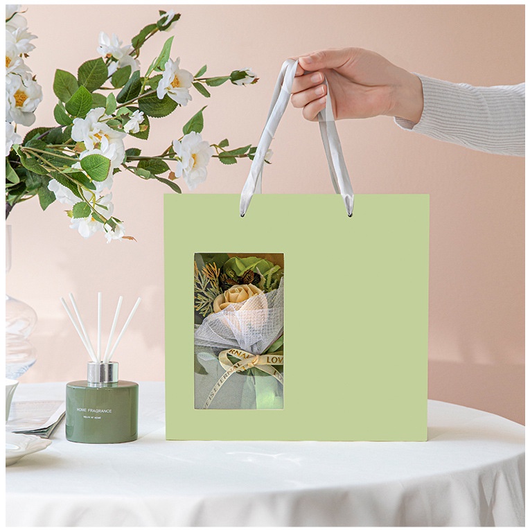 Combo hộp đựng quà tặng hai ngăn kèm túi ivory cao cấp + hoa lụa Hy Hy Store