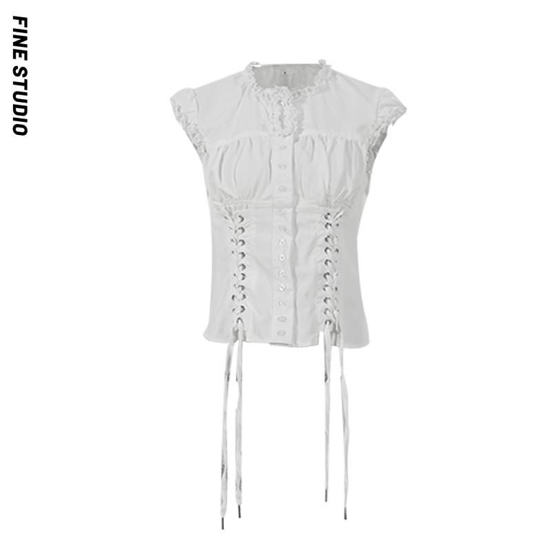 Áo Sơ Mi Cột Dây Eo Phong Cách Ngọt Ngào Dễ Phối Đồ Cho Nữ