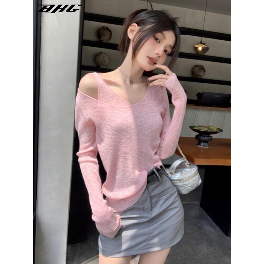 Áo Len Tay Dài Giả Hai Lớp Dáng Ôm Thời Trang Mùa Hè Dành Cho Nữ