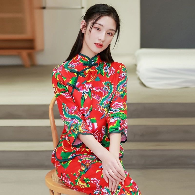 Influencer Northeast Quạt Múa Quạt Vuông Bằng Vải Hoa Lớn Phong Cách Làng Quê Yangko Retro Dân Tộc Vui Nhộn