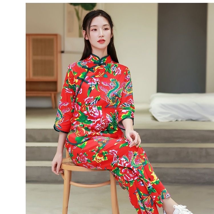 Influencer Northeast Quạt Múa Quạt Vuông Bằng Vải Hoa Lớn Phong Cách Làng Quê Yangko Retro Dân Tộc Vui Nhộn
