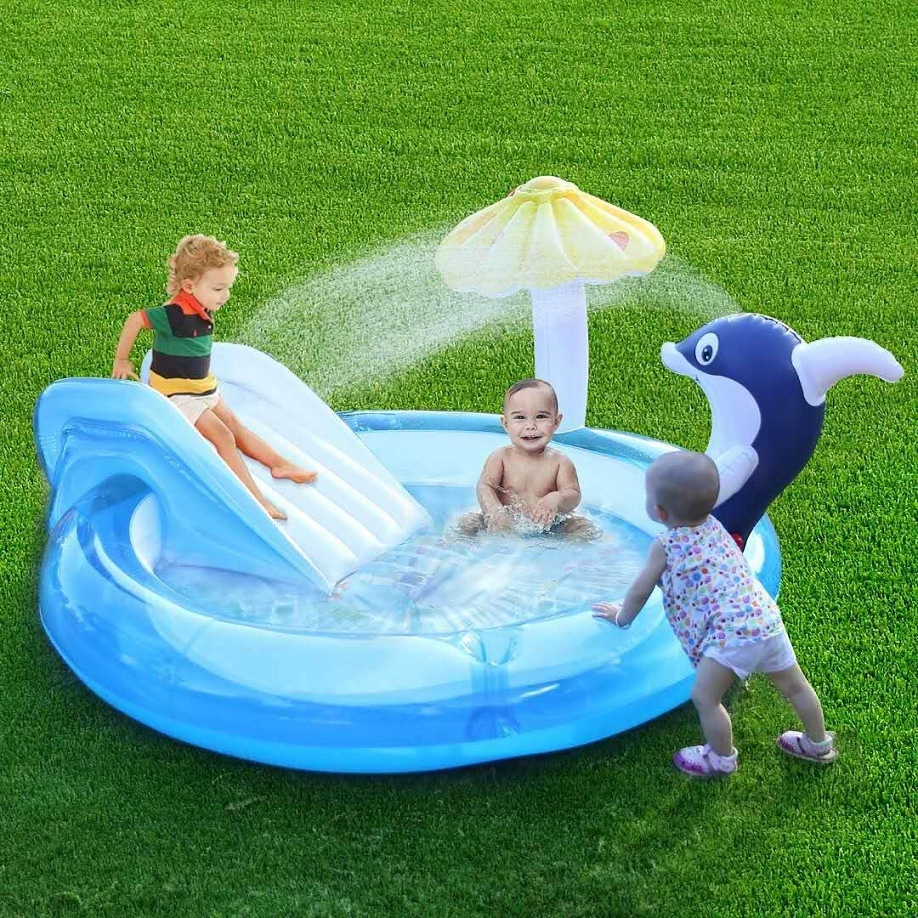 Nhà máy trực tiếp cung cấp đài phun nước bơm hơi cầu trượt trò chơi bể bơi trẻ em đồ ngoài trời cho bé bóng tại chỗ