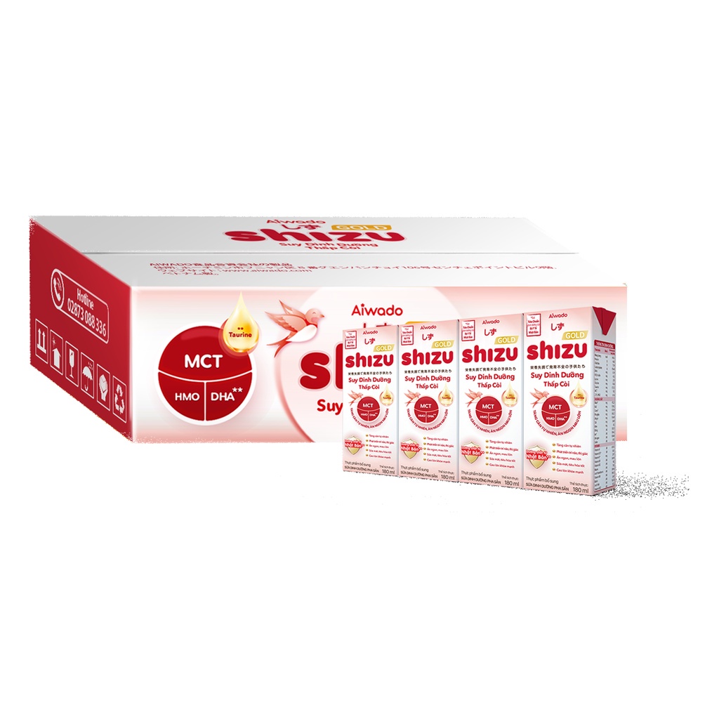 Sữa Bột Pha Sẵn Aiwado Shizu Gold Suy Dinh Dưỡng Thấp Còi thùng 48 hộp 180ml