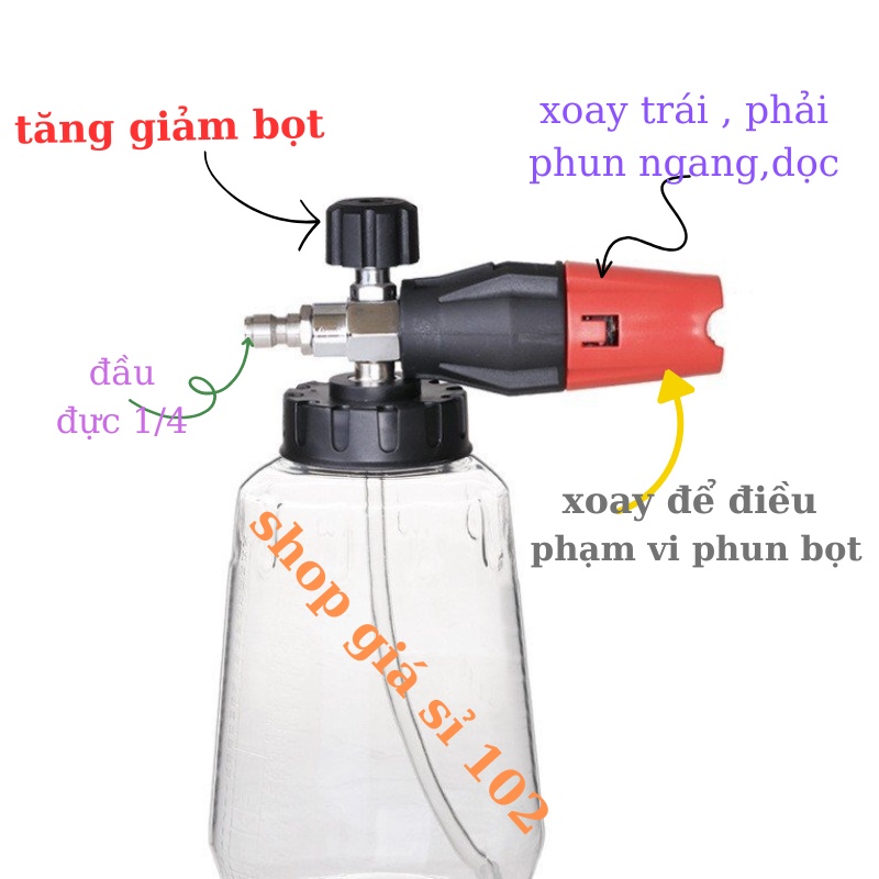 Bình phun tạo bọt tuyết 1L cho máy rửa xe ô tô  - Pha chuẩn hãng