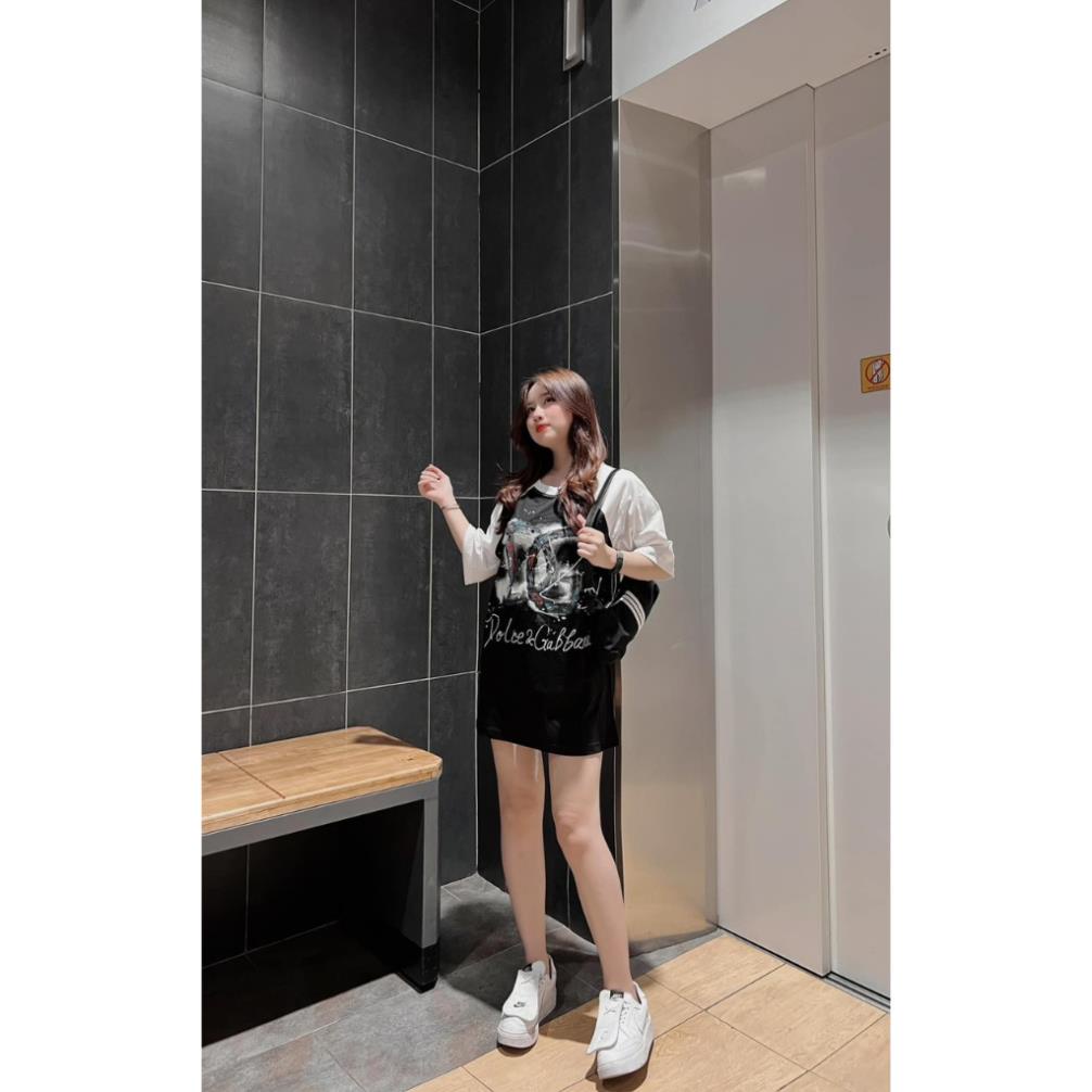 Áo thun tay phối DG Unisex Nam Nữ Áo phông cổ tròn tay lỡ dáng dài rộng chất cotton khô hàng 3158 Overszied