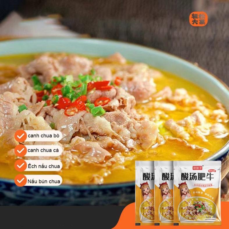 Sốt nấu canh chua thịt bò, sốt cải chua, canh chua cá, Nấu nước dùng bún bò
