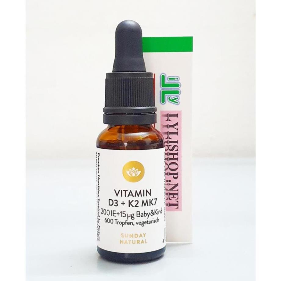 Vitamin D3 + K2 MK7 Sunday Natural của Đức chai 20 ml ..