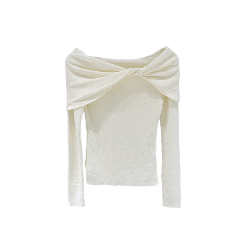 2023 autumn solid color pullover women s french elegant bright silk off-the-shoulder knitted sweater