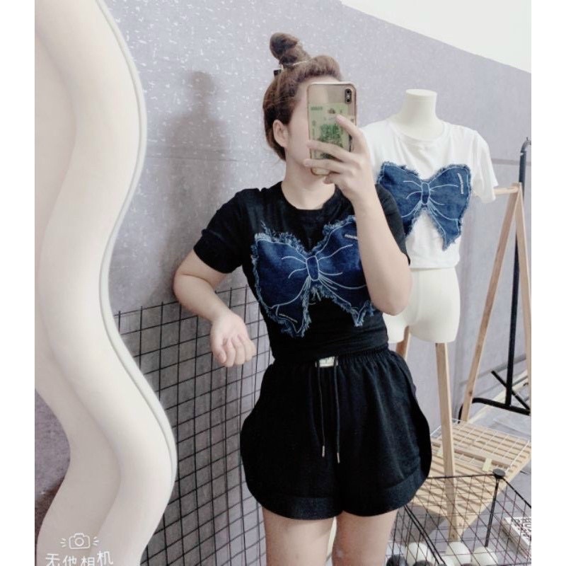 Áo Thun Kiểu PHỐI NƠ 🎀 JEAN Xinh Xinh, Áo Form Thường Rộng Rãi , Kèm Hình Thật