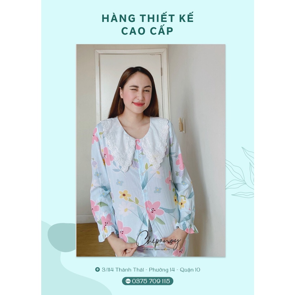 Đồ bộ dài cho nữ - Chipansy vnxk f21, đồ bộ tole từ 40 đến 70kg chất liệu tole lanh loại 1, quần 9 tấc mẫu cổ tiểu thư