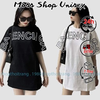 Áo thun tay lỡ unisex Ba.len chữ to in ngang MOSSSHOP - Áo phông nam nữ phong cách hàn quốc ulzzang form rộng 65kg