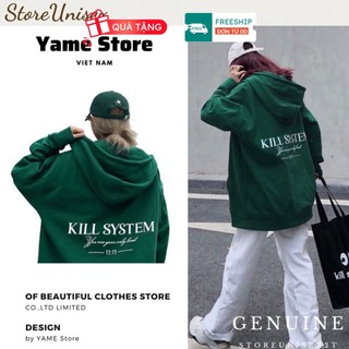 Áo hoodie unisex cute kill system, áo khoác hoodie xanh lá nam nữ mặc cực đẹp