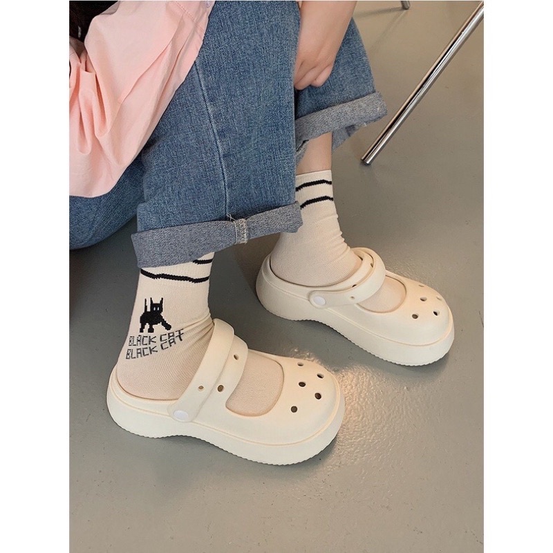 Pass Dép cross sục nữ đế cao 5cm kiểu mary jane quai hậu new 100% size 39/40 màu trắng kem siêu xinh, siêu