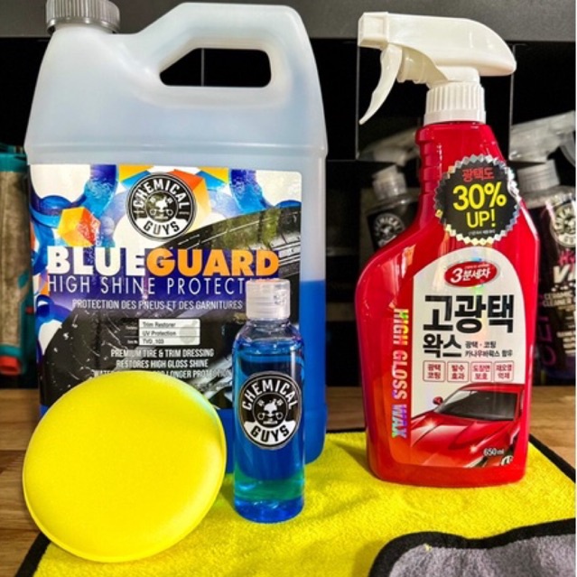 COMBO HIGH GLOSS WAX xịt bóng nhanh bề mặt sơn ô tô, xe máy 650ml và CHEMICAL GUYS dưỡng nhựa nhám, vỏ xe 100m