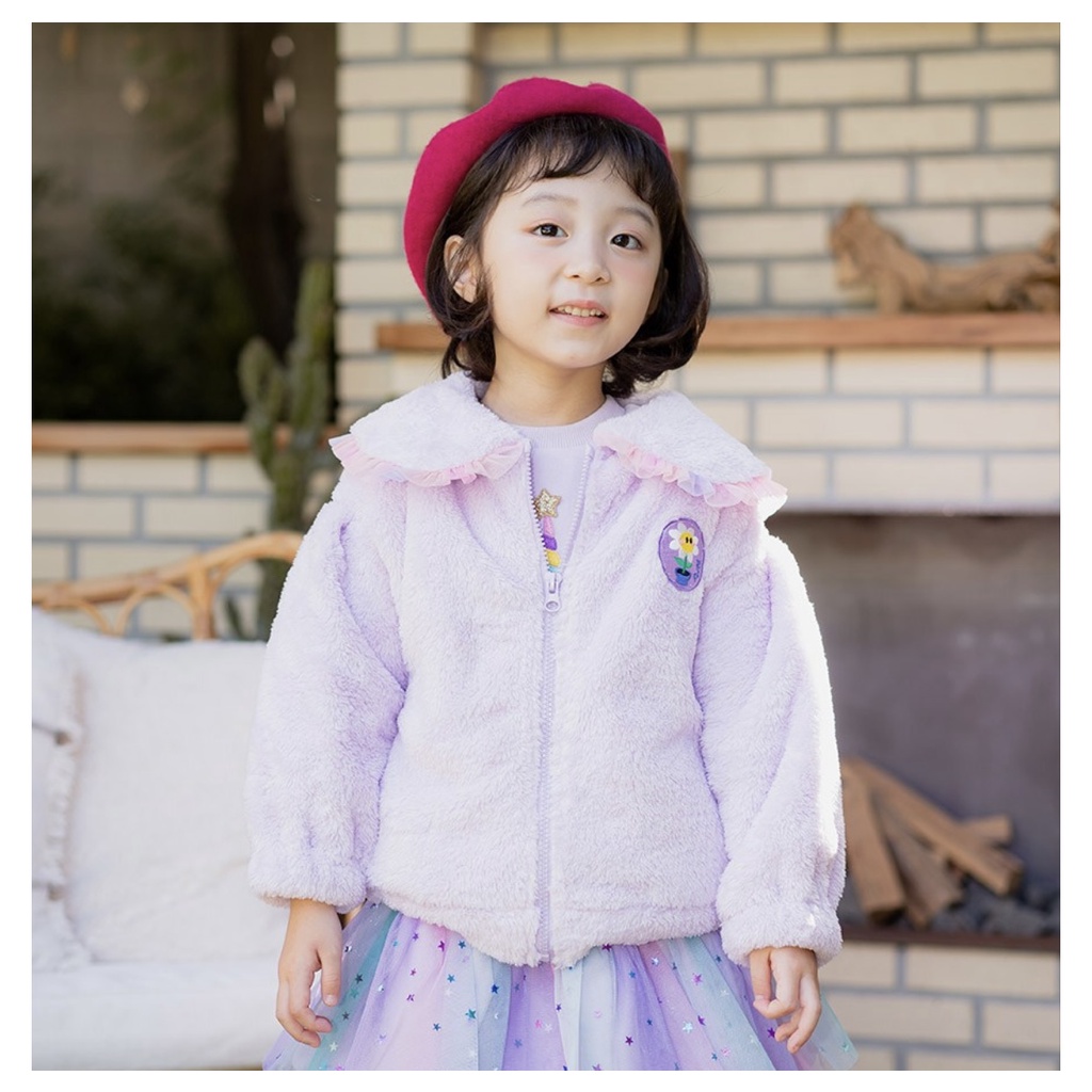 Áo khoác lông Little Bobdog cổ sen bèo màu tím