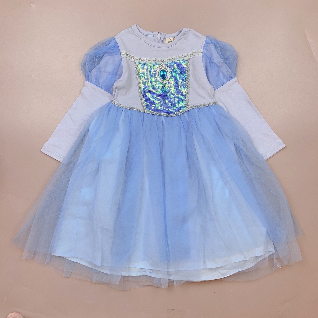 Váy cotton Babidiboo màu xanh tím phối voan Elsa size 110 - 130