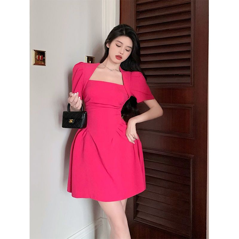 Fat mm french retro pure desire hot girl style short-sleeved dress nữ mùa hè mới hơi béo eo tính khí