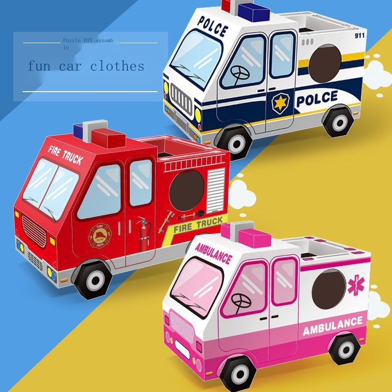 Trẻ em diy handmade carton mô hình khủng long vỏ giấy làm đồ chơi xe tyrannosaurus đeo được