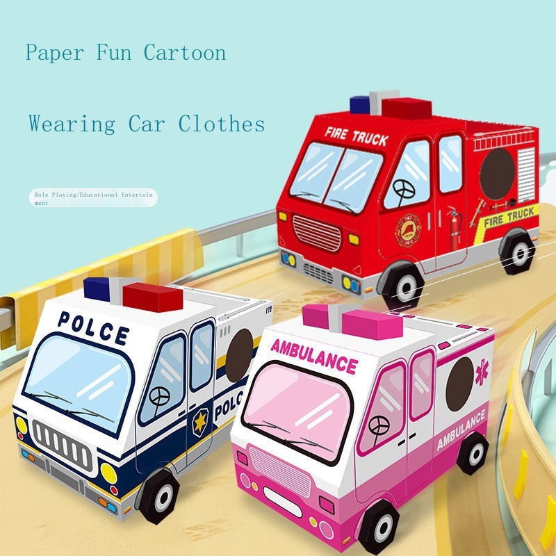 Trẻ em diy handmade carton mô hình khủng long vỏ giấy làm đồ chơi xe tyrannosaurus đeo được