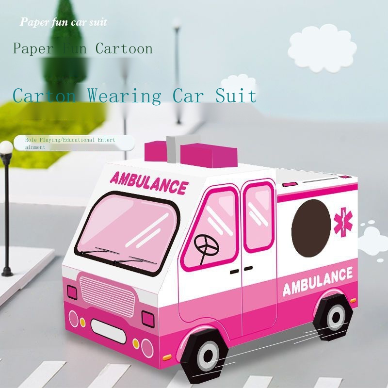 Trẻ em diy handmade carton mô hình khủng long vỏ giấy làm đồ chơi xe tyrannosaurus đeo được