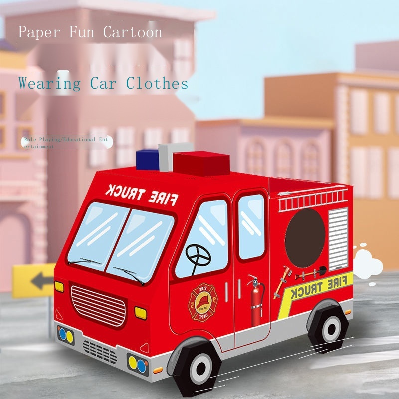 Trẻ em diy handmade carton mô hình khủng long vỏ giấy làm đồ chơi xe tyrannosaurus đeo được