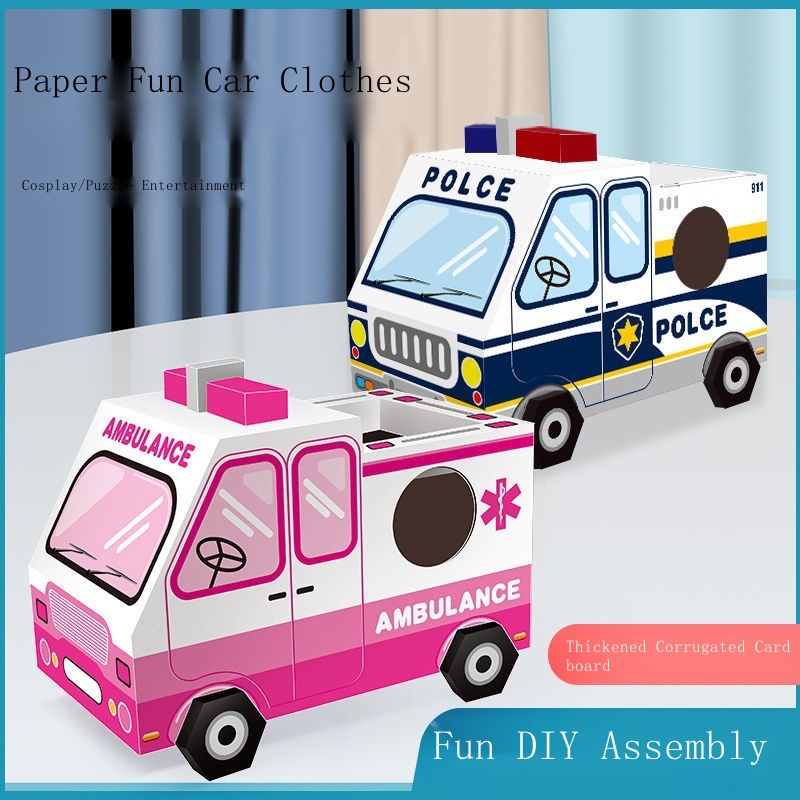 Trẻ em diy handmade carton mô hình khủng long vỏ giấy làm đồ chơi xe tyrannosaurus đeo được