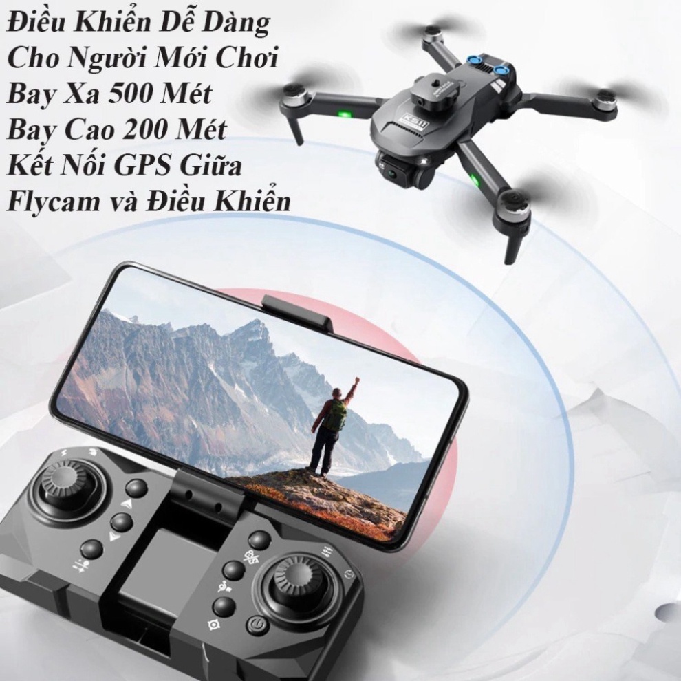 Flycam KS11 Camera 4K HD  thời gian bay 18 phút tầm hoạt động 500M pin 1600mAh không chổi than bay ổn định bền bỉ | BigBuy360 - bigbuy360.vn