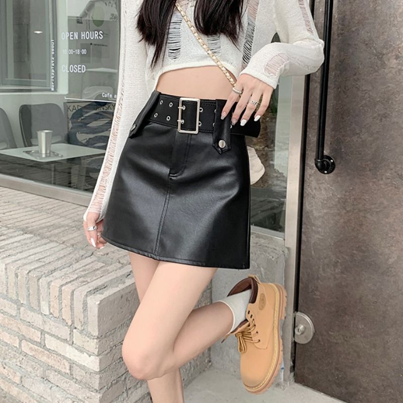Jiashucheng Chân Váy Chữ a Bằng Da pu Thời Trang Thu Đông Cho Nữ