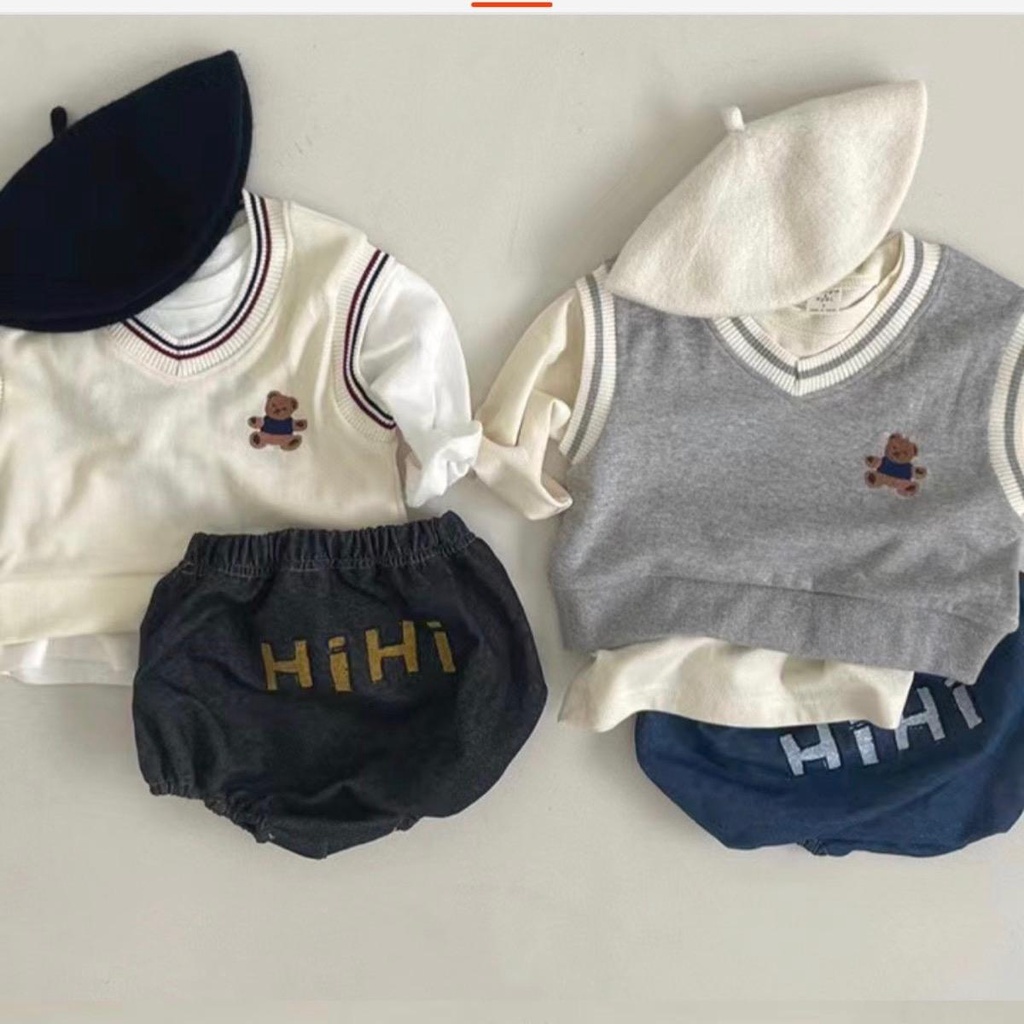 Áo Ghile Nỉ Cotton Gấu Thêu Cho Bé
