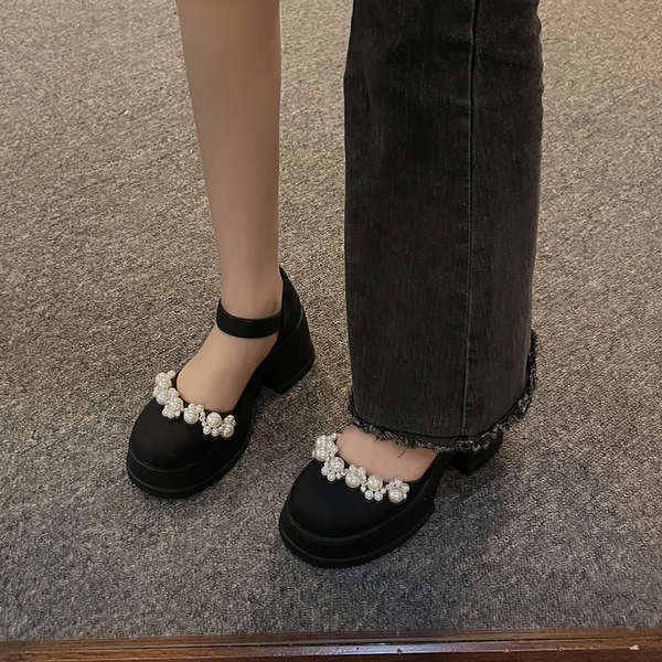 Giày Sandal Cao Gót Đế Dày Đính Ngọc Trai Thời Trang Dành Cho Nữ