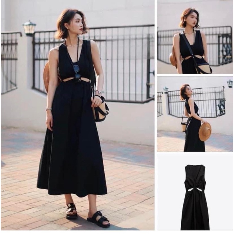 ORDER 💋 ZR đầm đen khoét eo sát nách, 2 dây
