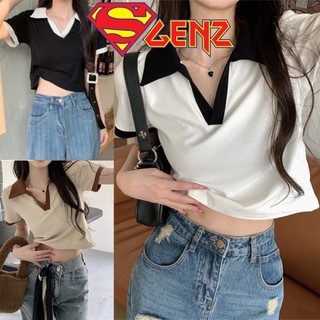 Áo polo croptop trơn cổ bẻ lé viền supergenz