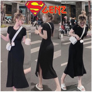 Váy body sẻ tà đen trơn ngắn tay SUPERGENZ