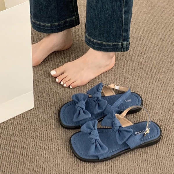 Sandal Denim Hở Ngón Đế Bằng Thiết Kế Mới Thời Trang Dành Cho Nữ