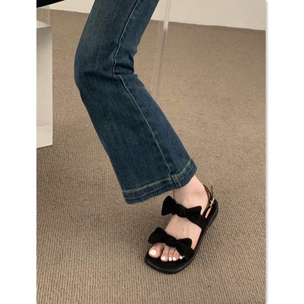 Sandal Denim Hở Ngón Đế Bằng Thiết Kế Mới Thời Trang Dành Cho Nữ