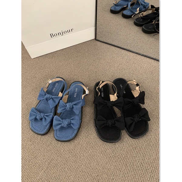 Sandal Denim Hở Ngón Đế Bằng Thiết Kế Mới Thời Trang Dành Cho Nữ