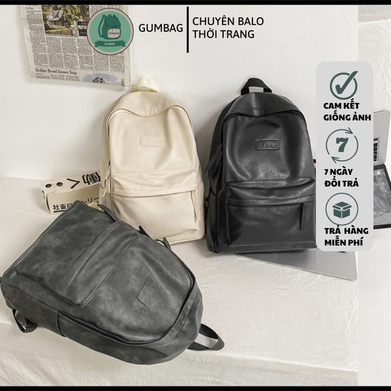 Balo da nam nữ AIWE chống nước siêu bền màu trơn basic thời trang hàn quốc BL06