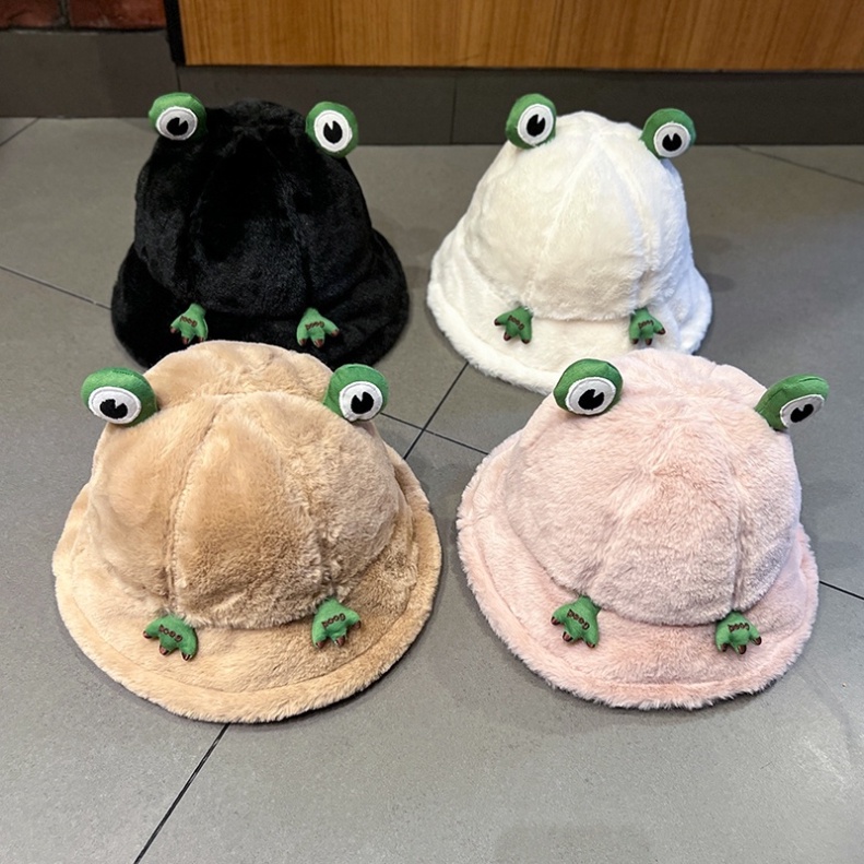 Mũ Bucket Hoạt Hình Phối Lông Dày Dặn Ấm Áp🍀FREESHIP🍀 Nón tai bèo Lông Hình Chú Ếch Dễ Thương Phong Cách Hàn Quốc