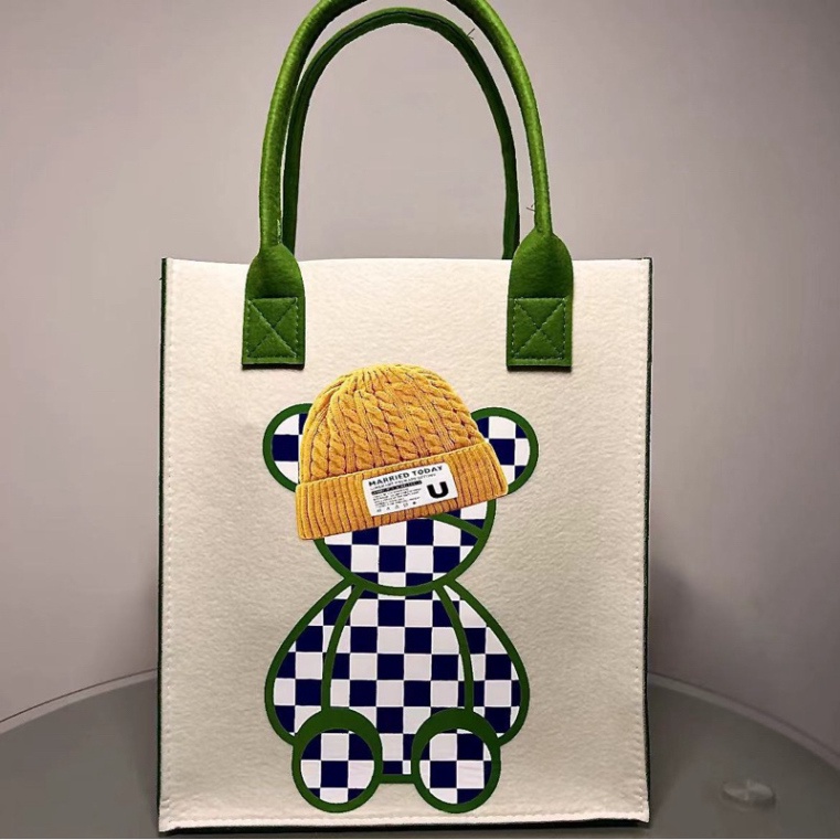 Túi Xách Tay Đựng Đồ In Họa Tiết Hoạt Hình Dễ Thương🍀FREESHIP🍀Set 3 Túi Tote Đeo Vai Vải Nỉ In Hoạt Hình Gấu