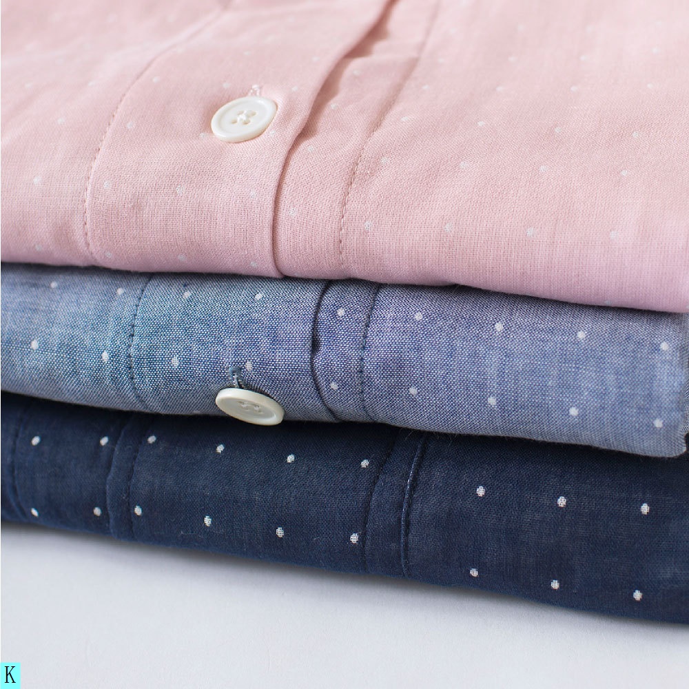 Bộ Đồ Ngủ Pajamas Vải Gạc Đôi Không Đường May Họa Tiết Chấm Bi Nhỏ Phong Cách Nhật Bản Cho Cặp Đôi