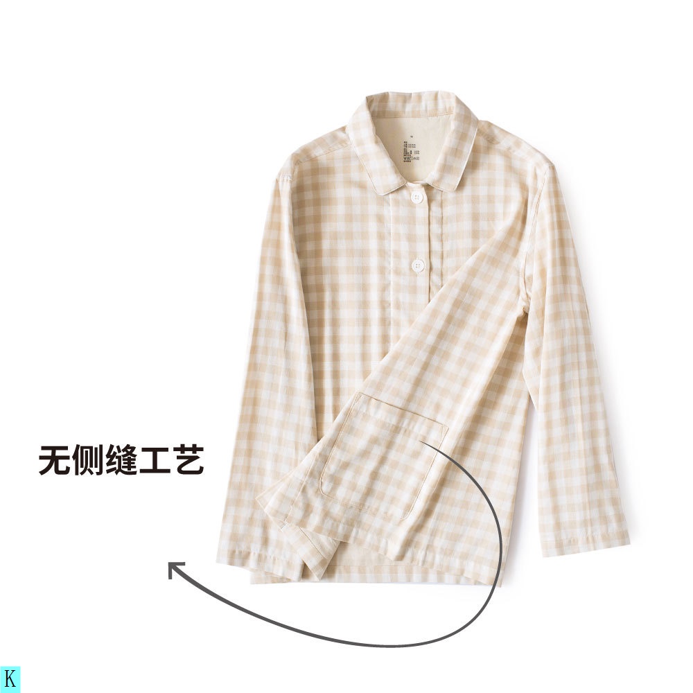 Bộ Đồ Ngủ Pajamas Vải Gạc Đôi Không Đường May Họa Tiết Chấm Bi Nhỏ Phong Cách Nhật Bản Cho Cặp Đôi