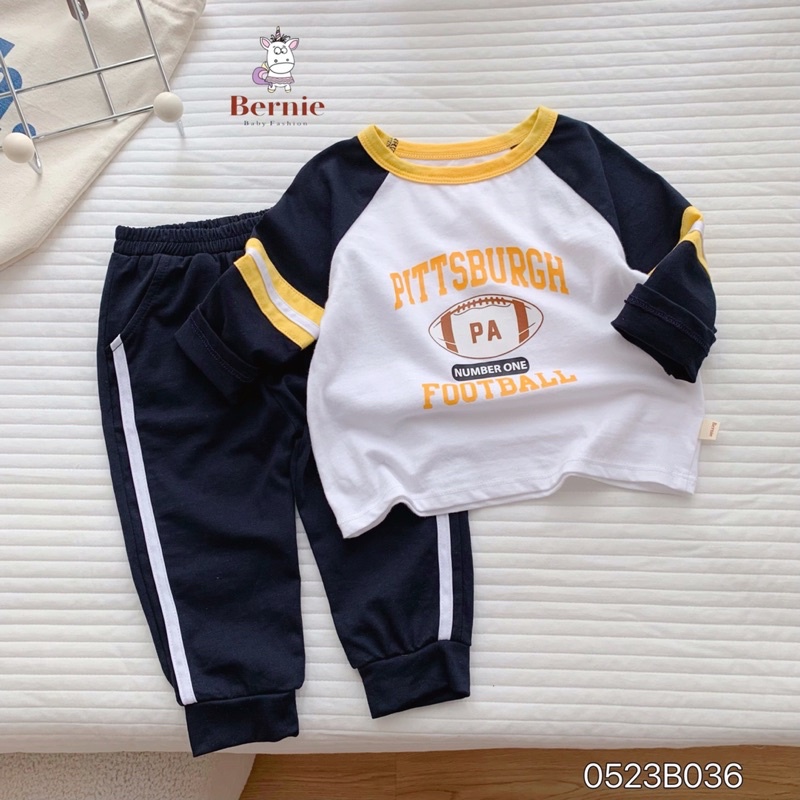 Bộ thu đông bé trai Pittsburgh Bernie GS - Bộ dài tay bé trai cotton phối sọc trắng cho bé từ 9-23kg- 0523B036