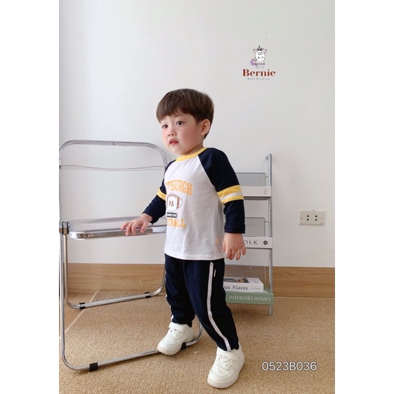 Bộ thu đông bé trai Pittsburgh Bernie GS - Bộ dài tay bé trai cotton phối sọc trắng cho bé từ 9-23kg- 0523B036