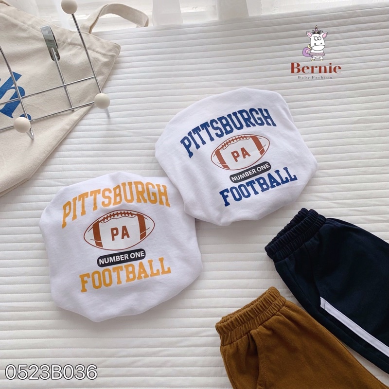 Bộ thu đông bé trai Pittsburgh Bernie GS - Bộ dài tay bé trai cotton phối sọc trắng cho bé từ 9-23kg- 0523B036